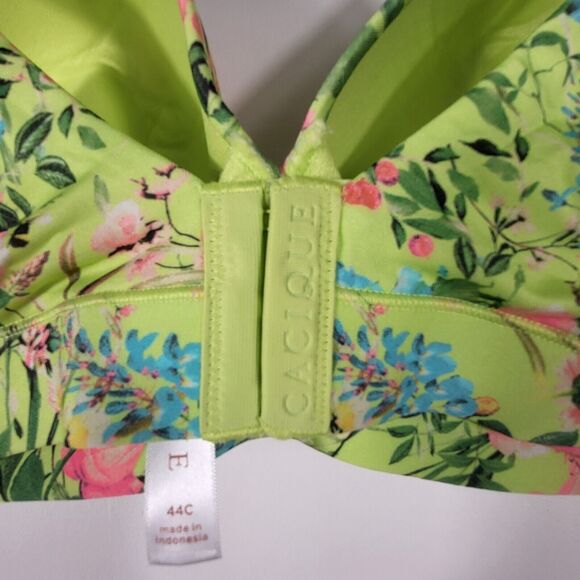 Cacique Women Comfort Bliss Bra 44C Green Floral Lightly Lined Plunge Underwire - Picture 6 of 6